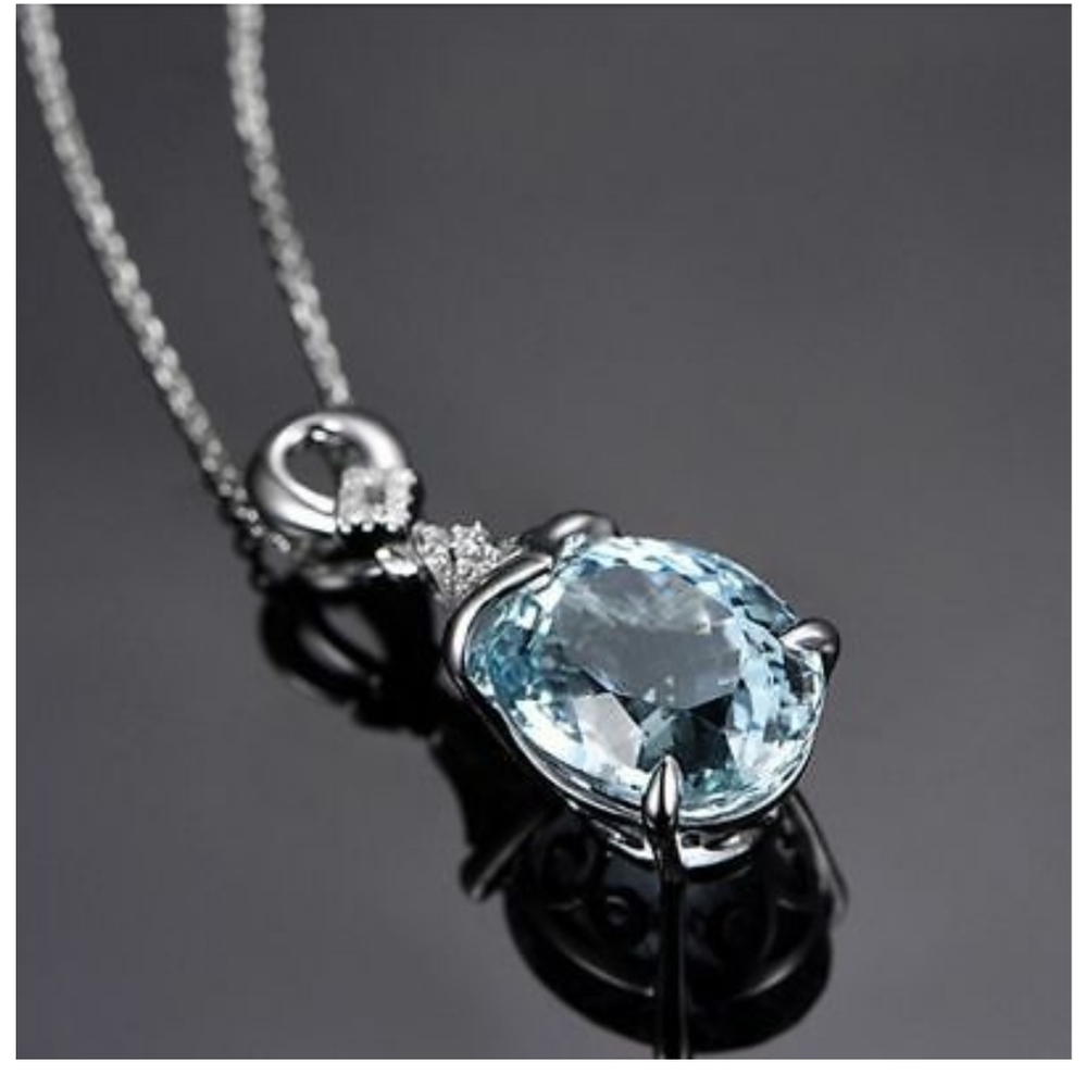 AQUAMARINE GEMSTONE NECKLACE DECEMBER BIRTHSTONE - Picture 2 of 8